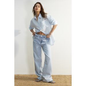 Trendyol Blue 100% Linen Oversized Shirt