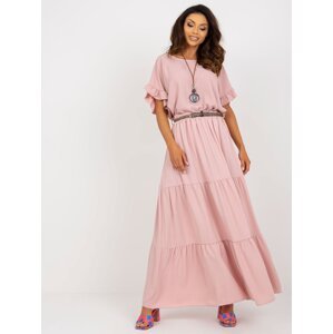 Light pink maxi skirt with frill and belt