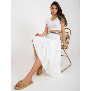 Ecru maxi skirt with frills and braided belt