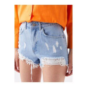 LC Waikiki Women's Standard Fit Ripped Detailed Jean Shorts