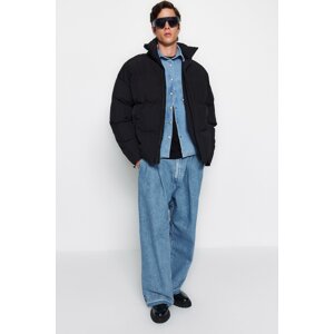 Trendyol Black Unisex oversize fit stojaci golier nafúknutý kabát.