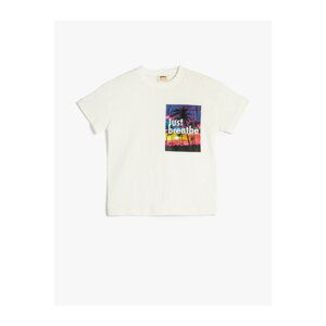 Koton Short Sleeve T-Shirt Printed Covered Pocket Detail Crew Neck Cotton