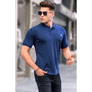 Madmext Navy Blue Patterned Polo Neck T-Shirt 5889
