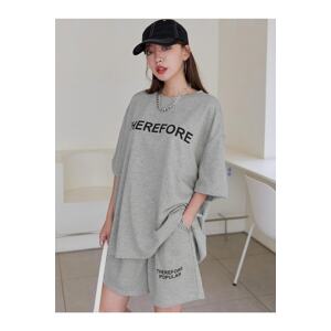 Know Women's Gray Therefore Printed Oversize Shorts Suit