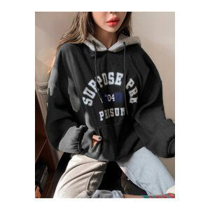 Know Women's Black Suppose Printed Oversized Sweatshirt