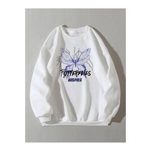 Know Women's White Butterflies Inspire Printed Oversized Sweatshirt.