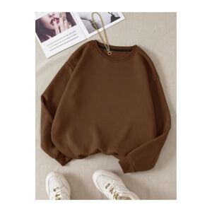 Know Women's Brown Plain Crew Neck Sweatshirt