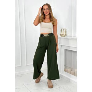 Viscose trousers with wide legs in khaki color