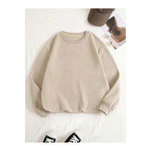 Know Women's Beige Plain Crew Neck Sweatshirt.