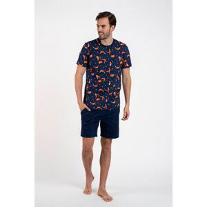 Men's pyjamas Witalis, short sleeves, shorts - print/navy blue