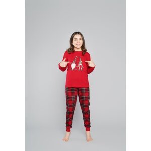 Santa pajamas for girls, long sleeves, long pants - red/print