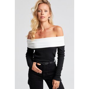 Cool & Sexy Women's Black-White Madonna Collar Camisole Blouse