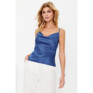 Trendyol Saxe Blue Collar Stone Accessory Satin Blouse