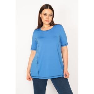 Şans Women's Plus Size Blue Collar Tapered Sports Blouse