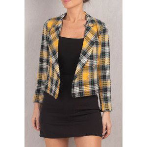 armonika Women's Yellow Double Breasted Collar Tweed Crop Jacket