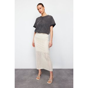 Trendyol Stone Midi Lined Openwork/Perforated Knitwear Skirt