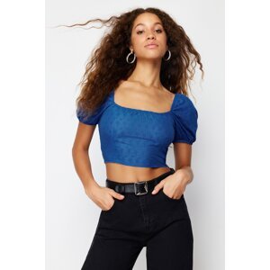 Trendyol Indigo Brode Balloon Sleeve Woven Blouse