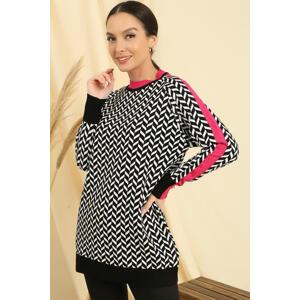 By Saygı Zigzag Pattern Collar And Sleeve Ends Striped Comfort Fit Knitwear Tunic