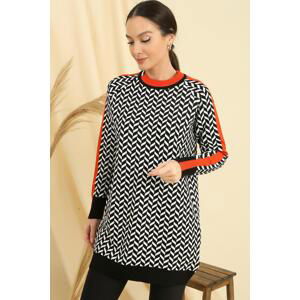 By Saygı Zigzag Pattern Collar And Sleeve Ends Striped Comfort Fit Knitwear Tunic