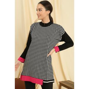 By Saygı Houndstooth Patterned Striped Sleeves and Hem Comfort Fit Knitwear Tunic