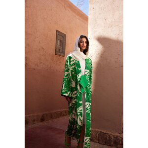 Trendyol Zelený tropický vzor Dlhé tkané Kimono & Kaftan