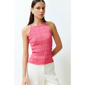 Trendyol Fuchsia Textured Plain Slim Halter Neck Strap Knitted Blouse