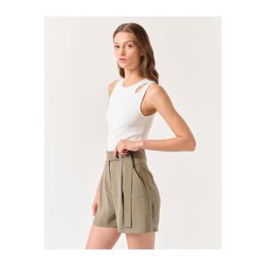 Jimmy Key Khaki Straight Cut Normal Waist Plain Voile Shorts