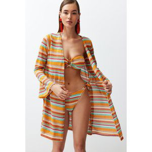 Trendyol Geometric Patterned Belted Mini Knitted Knitwear look Kimono&Kaftan