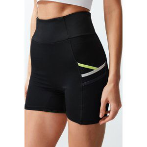 Trendyol Black Recovery Tulle Pocket and Reflector Print Detailed Knitted Sports Shorts Leggings