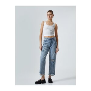 Koton Straight Jeans Straight Leg Ripped Cotton Standard Waist - Eve Jean