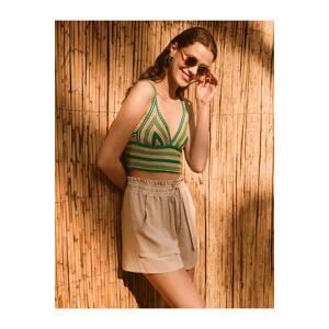 Jimmy Key Stone High Waist Linen Shorts With Elastic And Tie Waist.