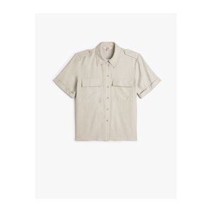 Koton Epaulette Detailed Shirt Pocket Short Sleeve Silky Textured