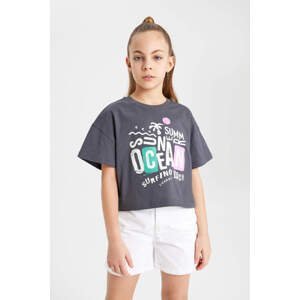 DEFACTO Girl Boxy Fit Slogan Printed Short Sleeve T-Shirt