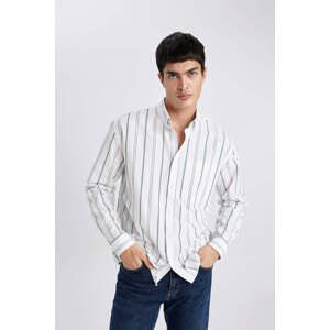 DEFACTO Relax Fit Polo Shirt Oxford Striped Long Sleeve Shirt