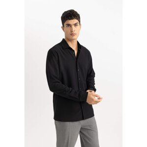 DEFACTO Modern Fit Polo Collar Crinkle Long Sleeve Shirt