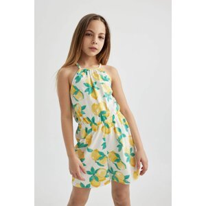 DEFACTO Girl Strappy Lemon Patterned Cotton Short Jumpsuit