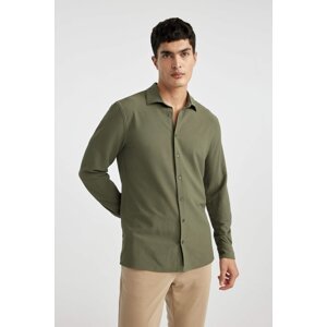 DEFACTO Modern Fit Polo Collar Crinkle Long Sleeve Shirt