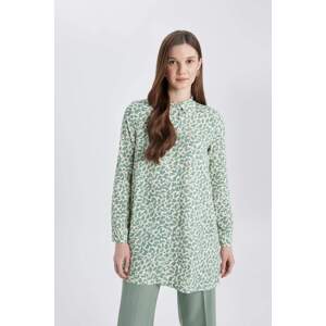 DEFACTO Regular Fit Shirt Collar Printed Long Sleeve Tunic