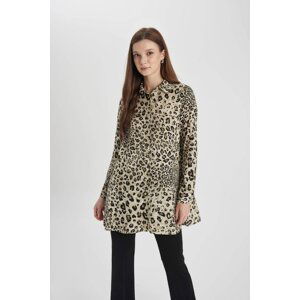 DEFACTO Regular Fit Shirt Collar Printed Long Sleeve Tunic