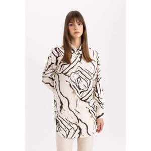 DEFACTO Relax Fit Shirt Collar Printed Long Sleeve Tunic