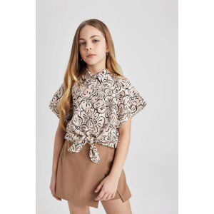 DEFACTO Girl Short Sleeve Patterned Crop Shirt