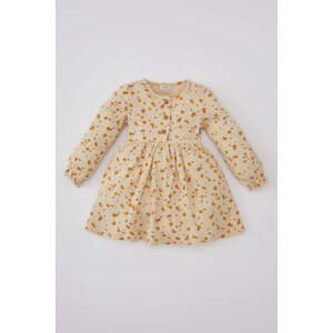 DEFACTO Baby Girl Patterned Long Sleeve Ribbed Dress