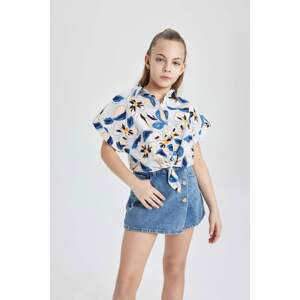 DEFACTO Girl Patterned Cotton Short Sleeve Crop Shirt