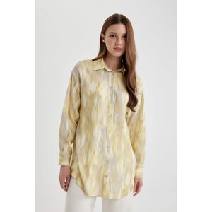 DEFACTO Relax Fit Shirt Collar Printed Long Sleeve Tunic