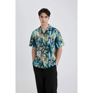 DEFACTO Oversize Fit Apache Neck Cotton Printed Short Sleeve Shirt