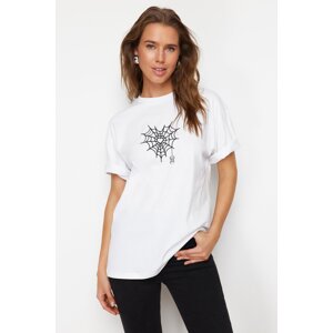 Trendyol White Premium 100% Cotton Oversize/Wide Knit T-Shirt