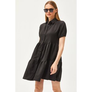 Olalook Women's Black Pieced Linen Content Shirt Dress