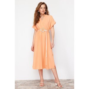 Trendyol Orange Straight A-line Double Breasted Collar Balloon Sleeve Belt Detailed Lily Maxi Dress