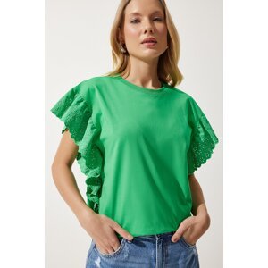 Happiness İstanbul Women's Green Scalloped Knitted Blouse