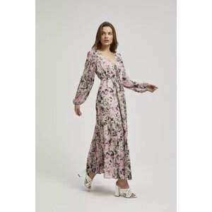 Women's maxi dress MOODO - beige with floral pattern